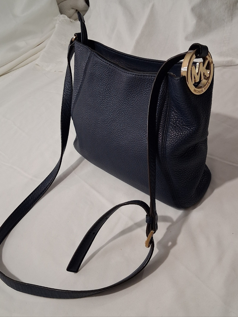 Michael Kors Navy Pebbled Leather Crossbody Bag